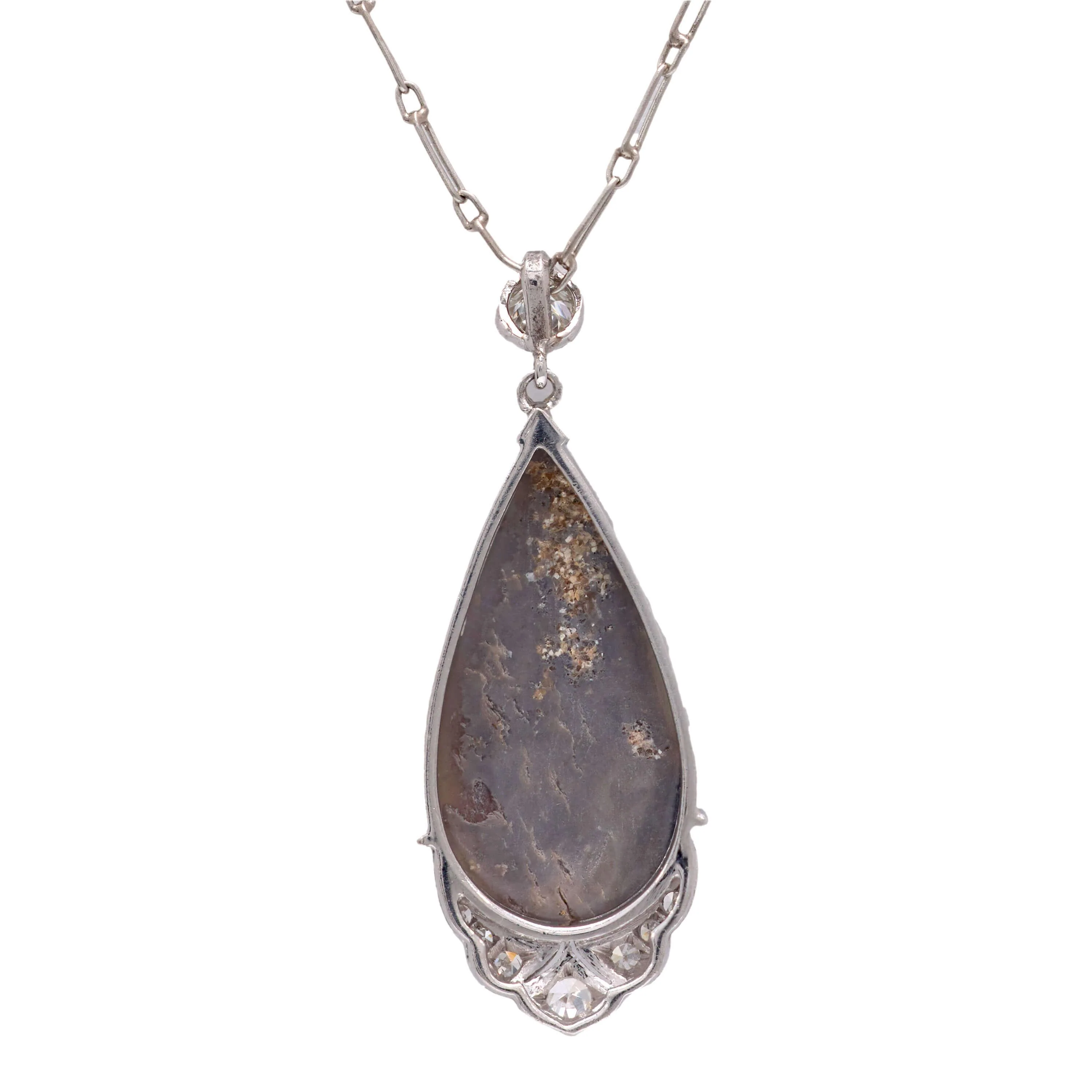 Art Deco 18k Opal and Diamond Teardrop Pendant Necklace - Image 5
