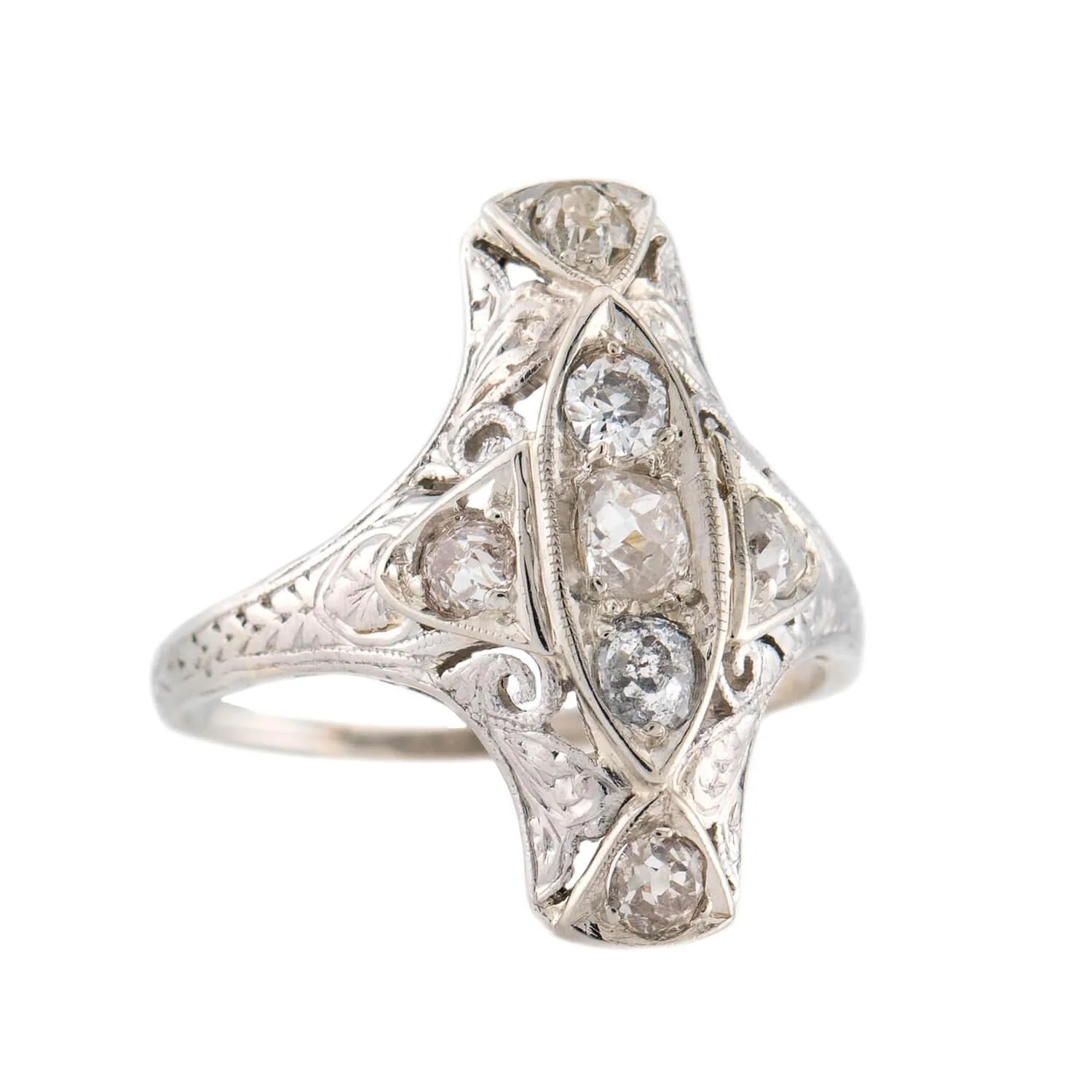 Art Deco 18k/Platinum Diamond Navette Ring - Image 2