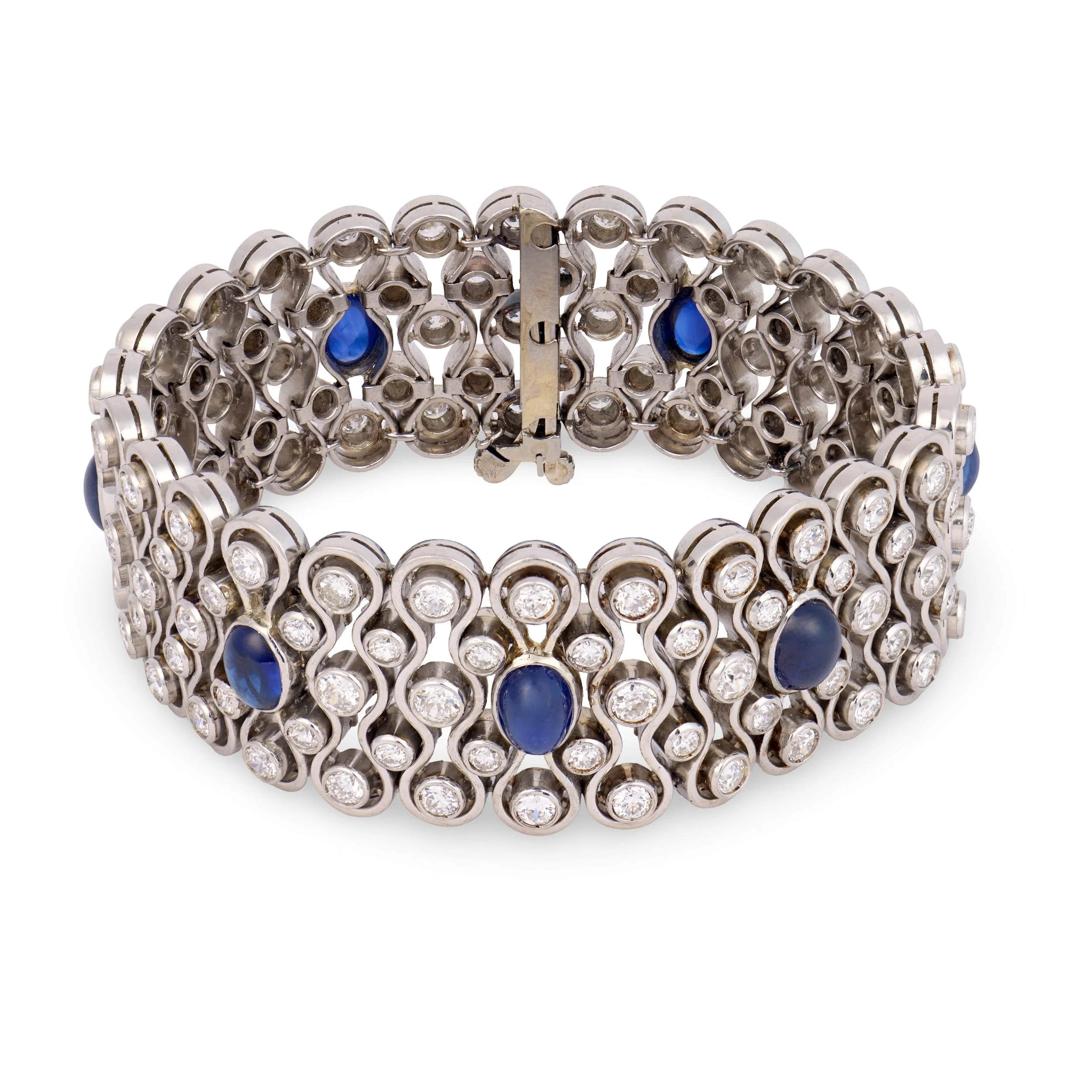 Art Deco 18k/Platinum Diamond 16ctw & Sapphire 10ctw Bracelet 90DWT