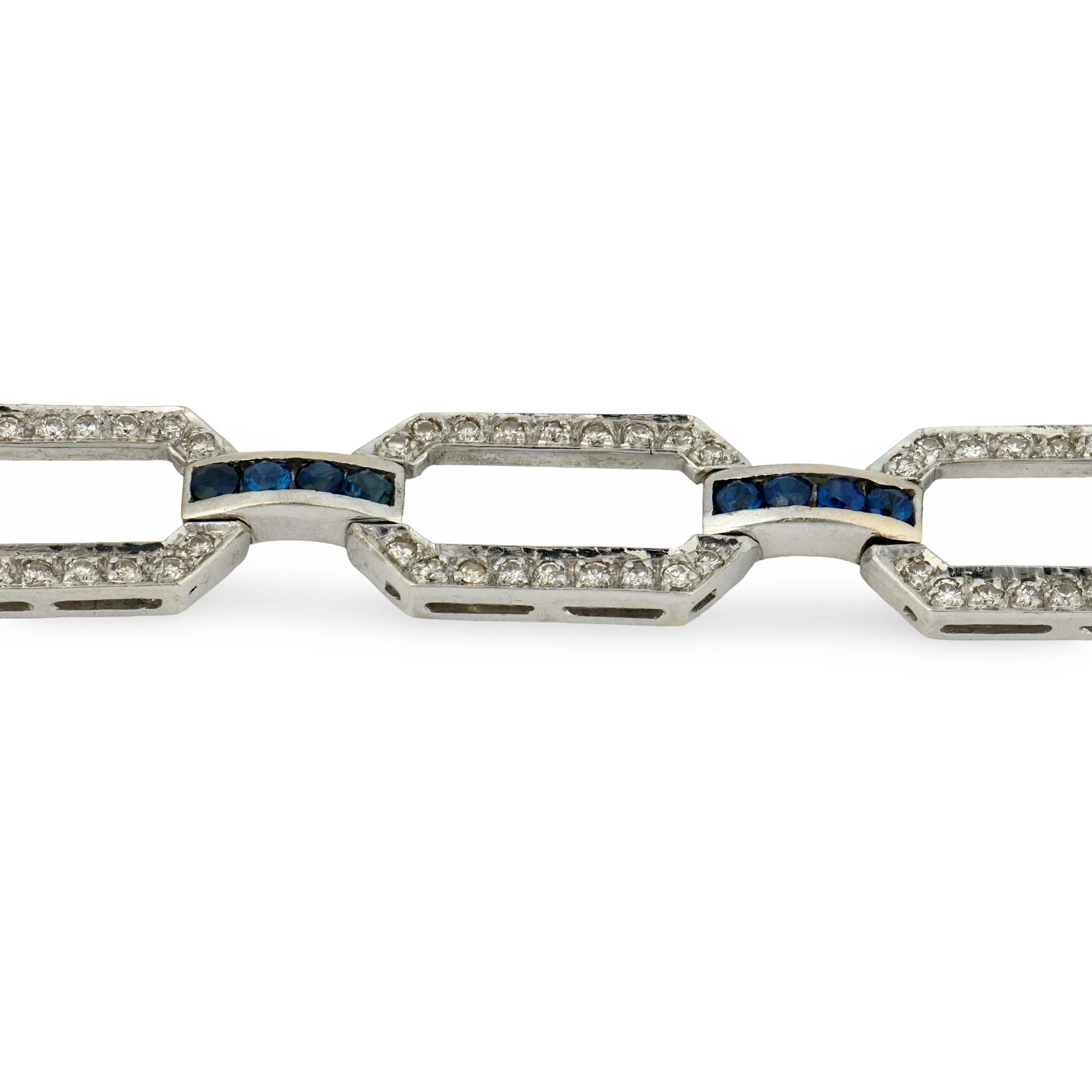 Art Deco 18k/Platinum Diamond & Sapphire Soda-Tab Link Bracelet - Image 3