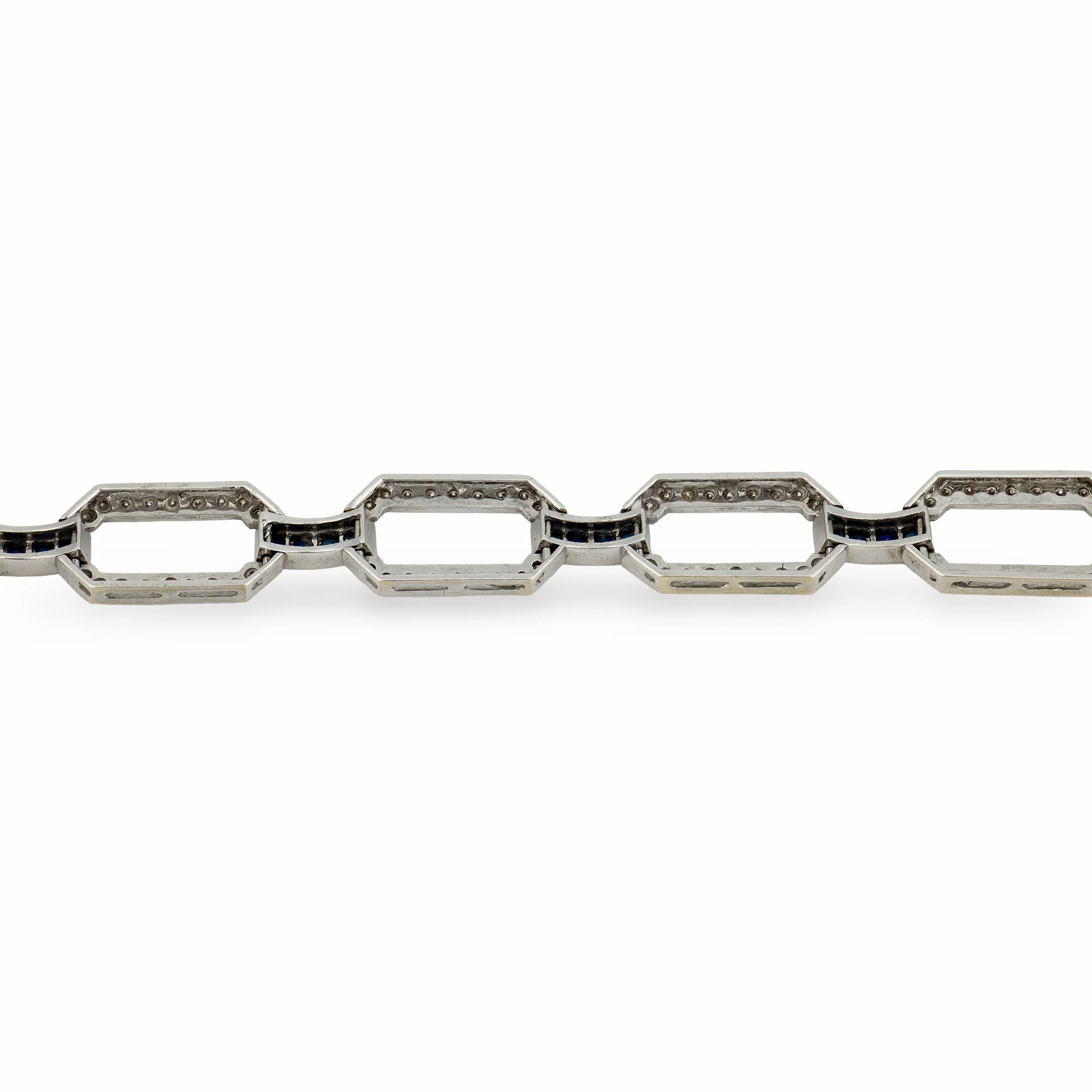 Art Deco 18k/Platinum Diamond & Sapphire Soda-Tab Link Bracelet - Image 4