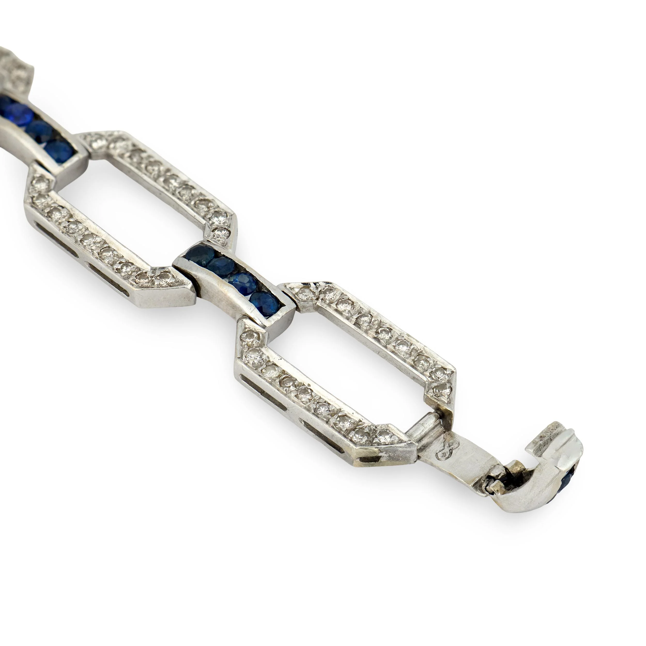 Art Deco 18k/Platinum Diamond & Sapphire Soda-Tab Link Bracelet - Image 5