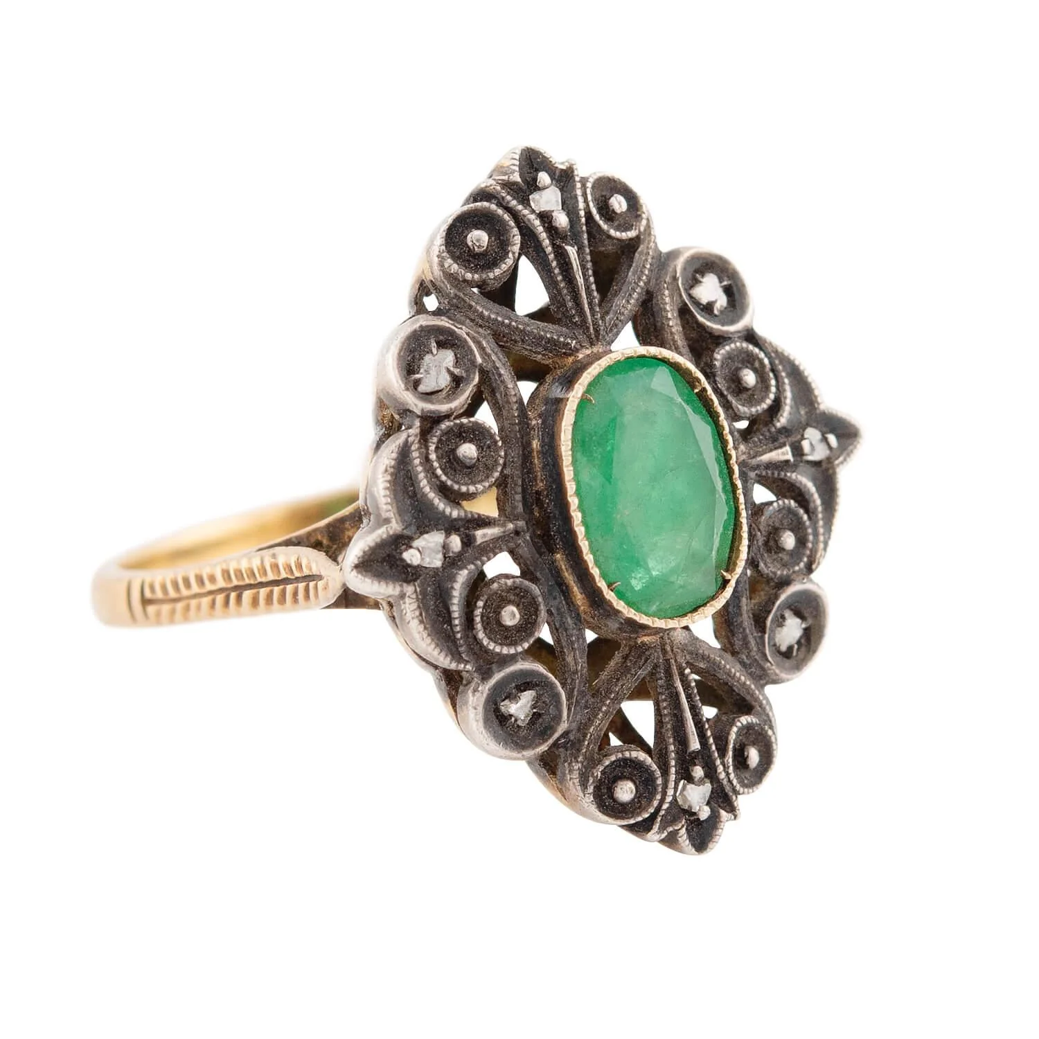 Art Deco 18k/Sterling Silver Emerald Ring - Image 2