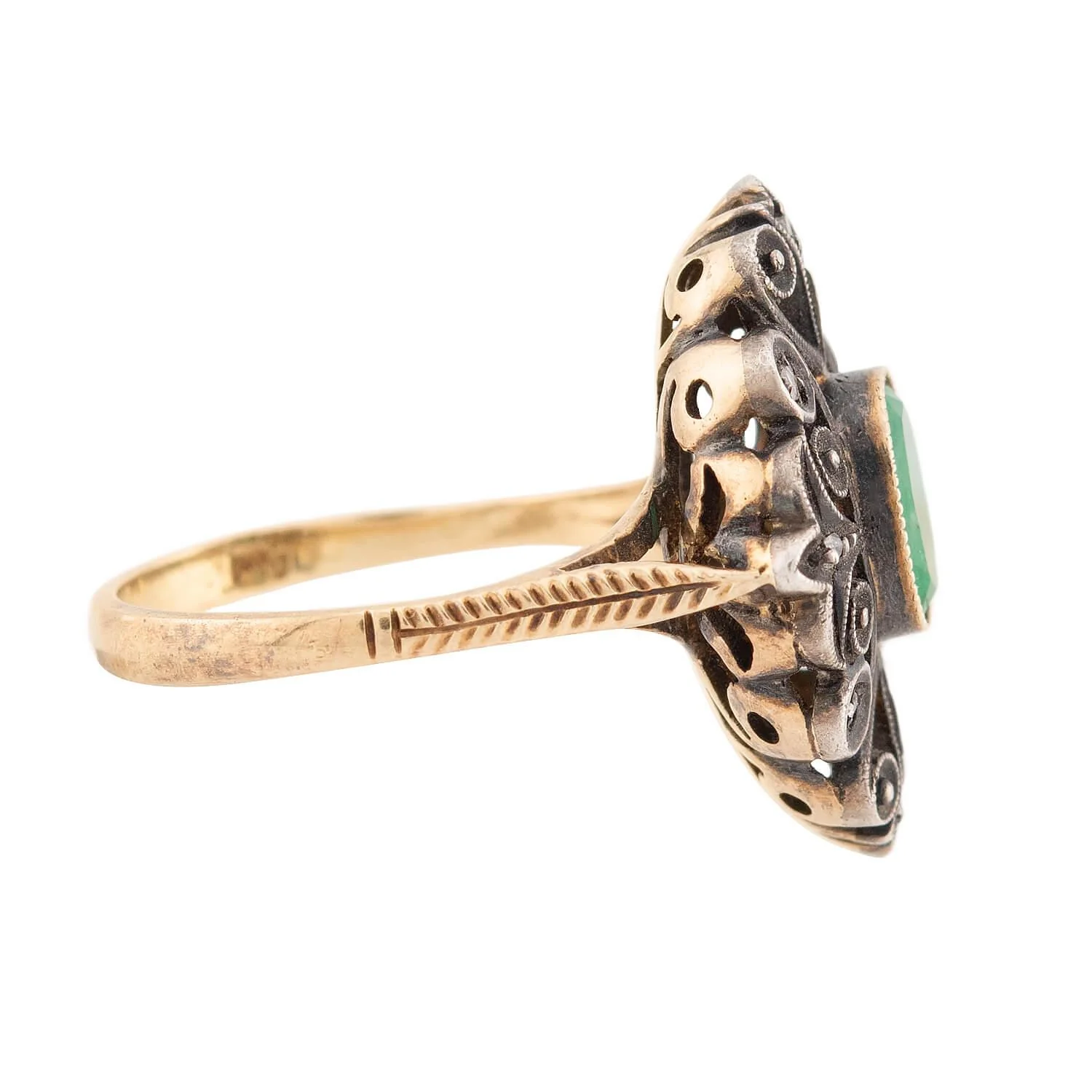 Art Deco 18k/Sterling Silver Emerald Ring - Image 3