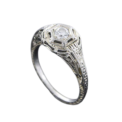 Art Deco 18kt Diamond Engagement Ring .28ct - Image 4