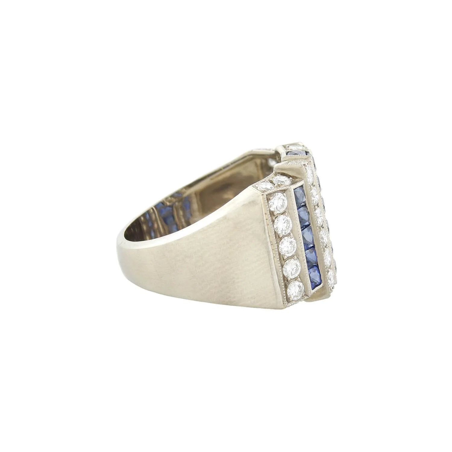 Art Deco 18kt Diamond + Sapphire Row Ring - Image 2