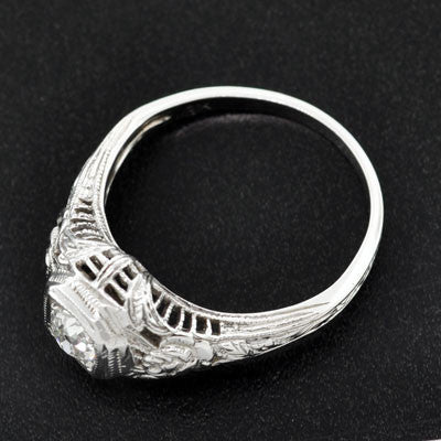 Art Deco 18kt Rose Motif Diamond Engagement Ring .35ct - Image 4