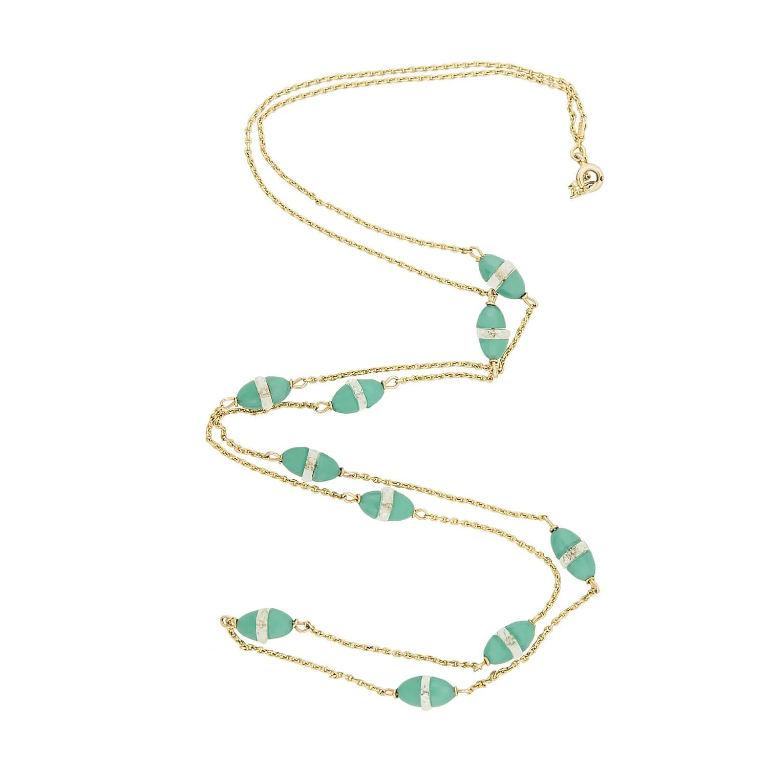 Art Deco 9k Chrysoprase and Rock Quartz Crystal Necklace - Image 2