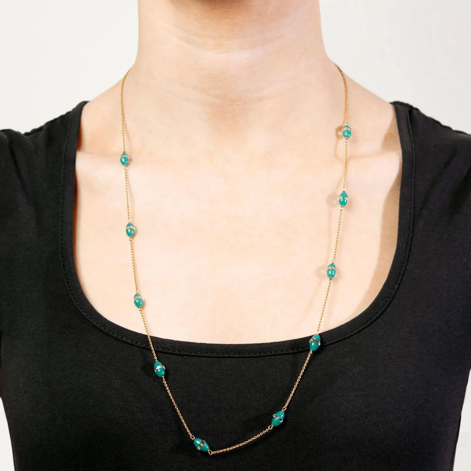 Art Deco 9k Chrysoprase and Rock Quartz Crystal Necklace - Image 6