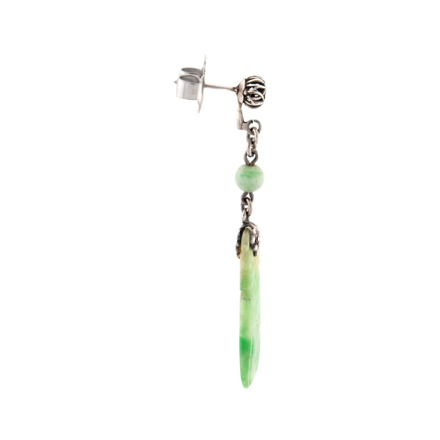 Art Deco Chinese Sterling Silver Carved Jade Earrings - Image 2