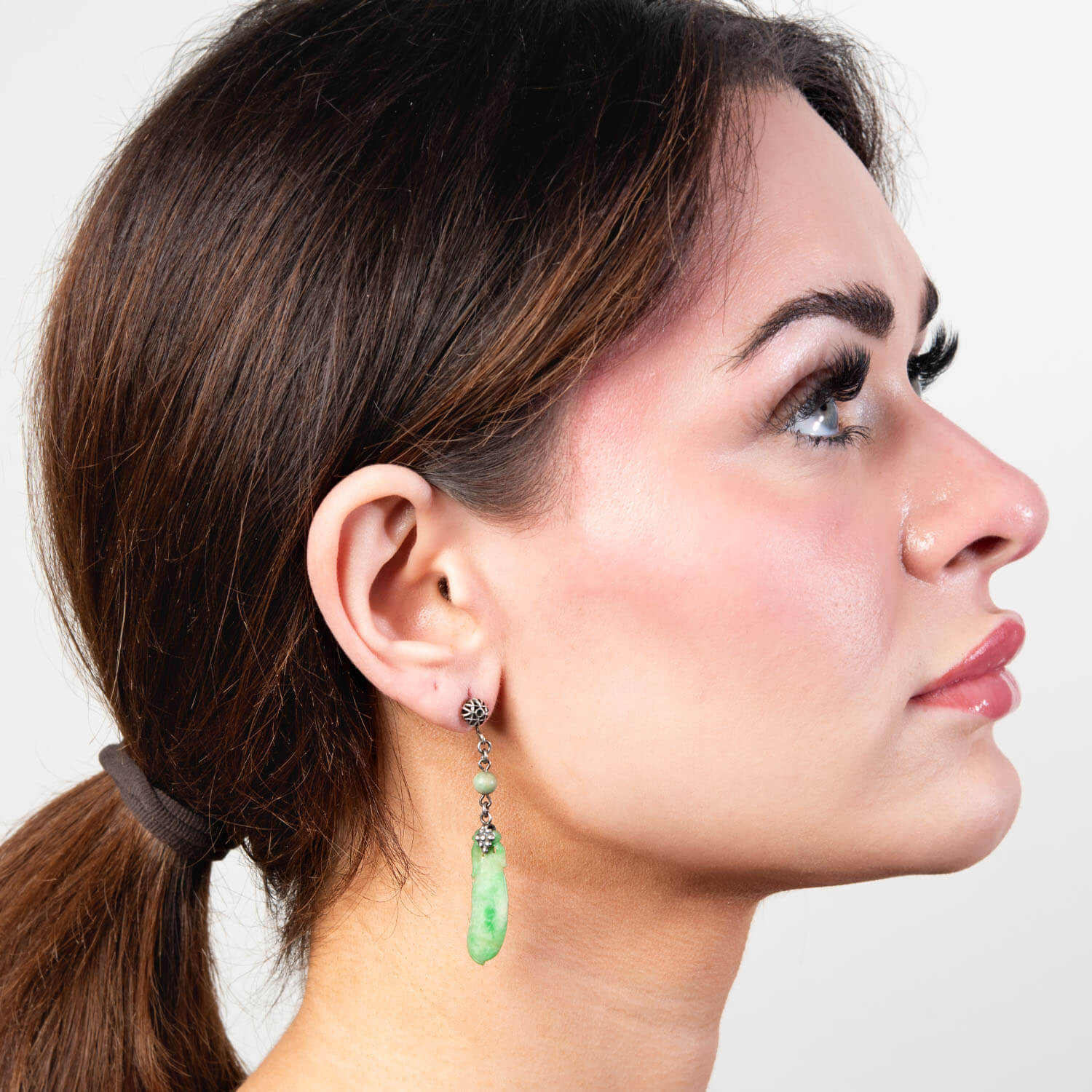 Art Deco Chinese Sterling Silver Carved Jade Earrings - Image 4