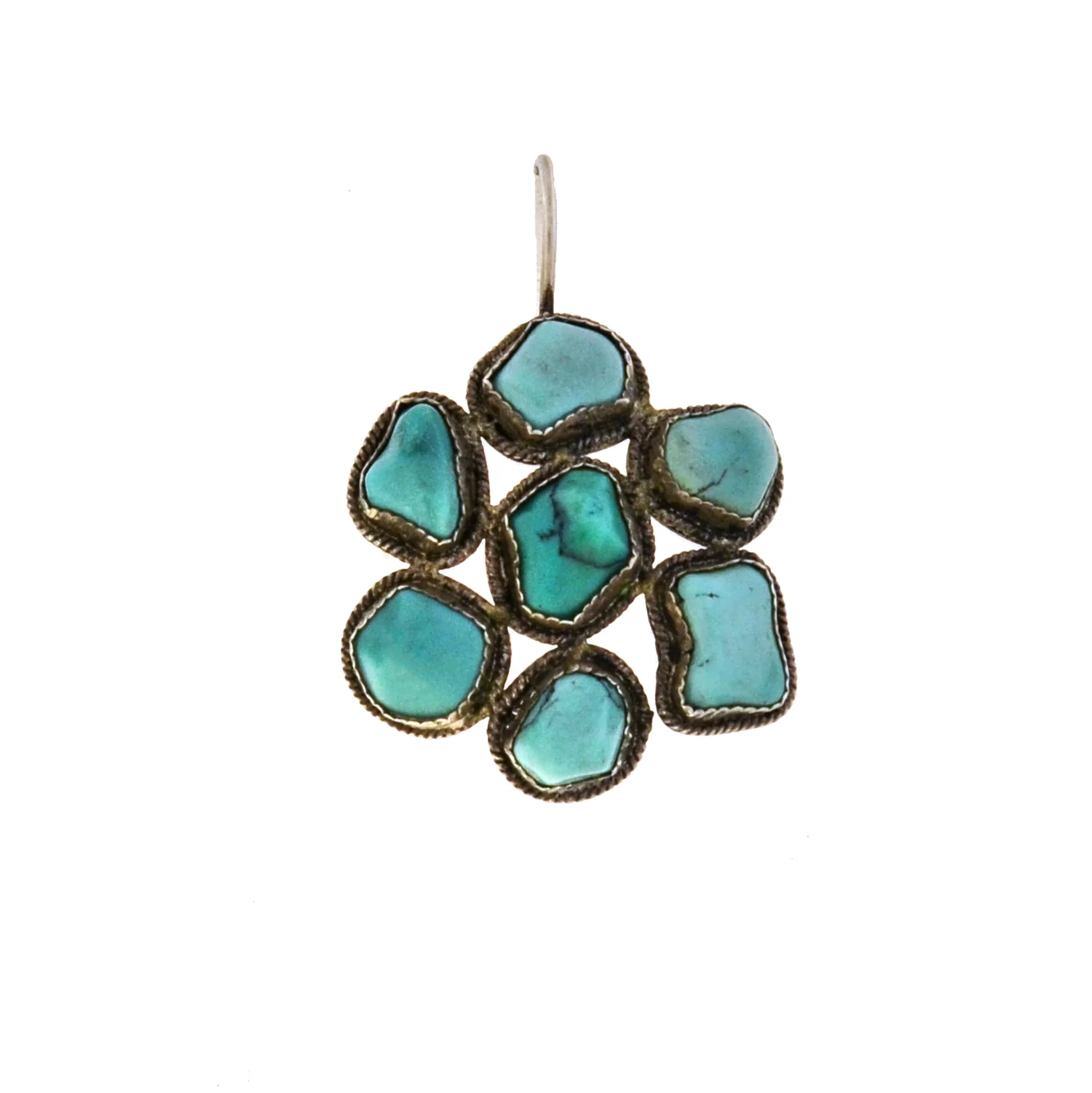 Art Deco Chinese Sterling + Turquoise Cluster Earrings - Image 3