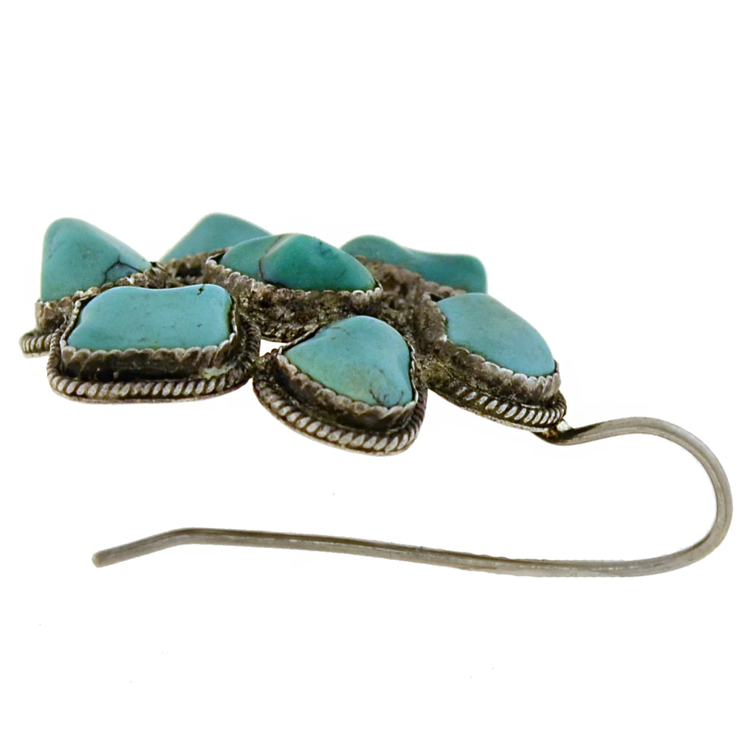 Art Deco Chinese Sterling + Turquoise Cluster Earrings - Image 4