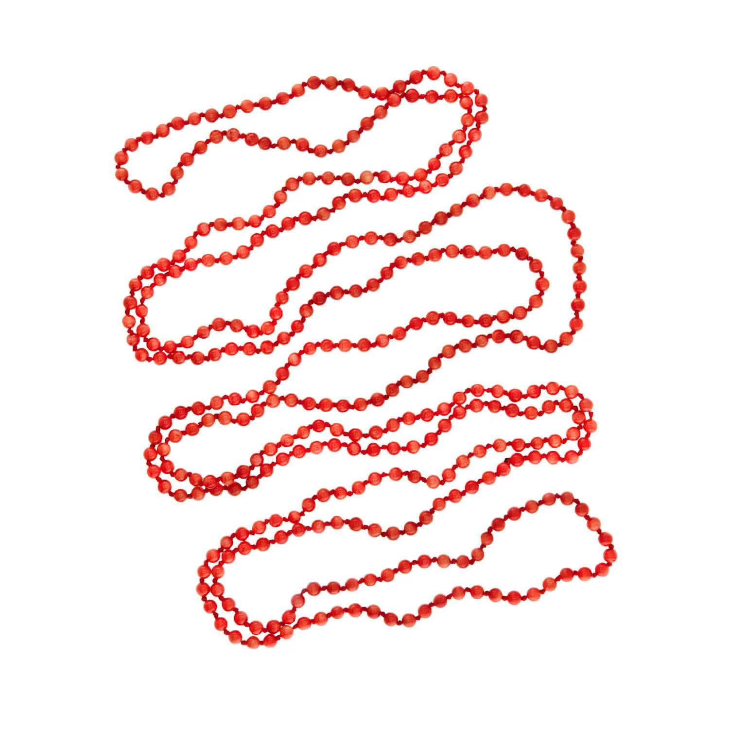 Art Deco Coral Bead Necklace 70"