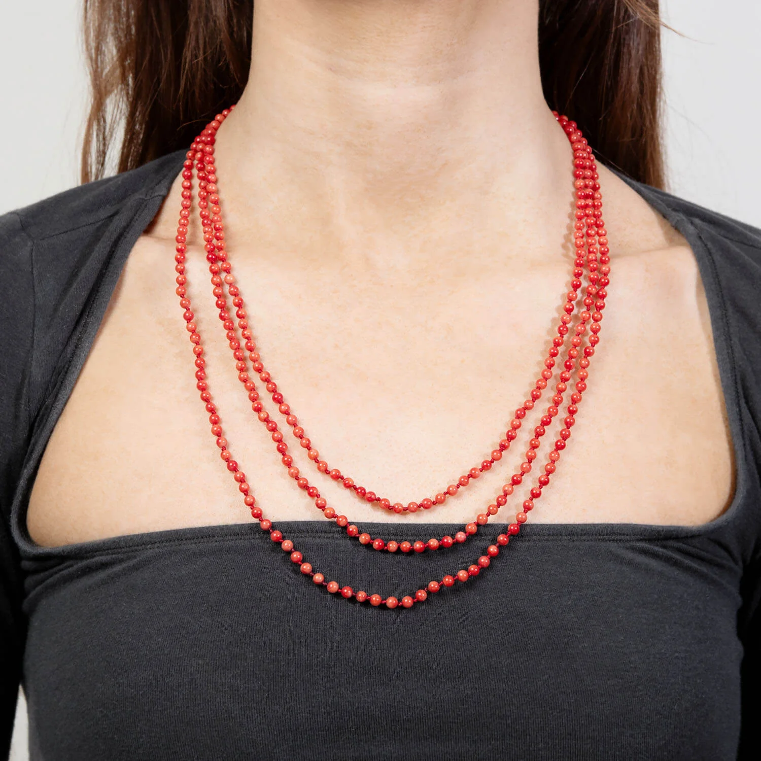 Art Deco Coral Bead Necklace 70" - Image 4