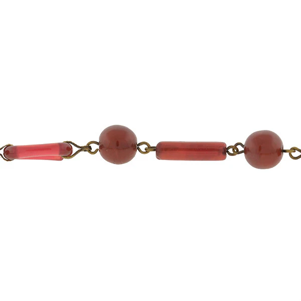 Art Deco Czechoslovakian Brass & Faux Carnelian Glass Necklace - Image 5