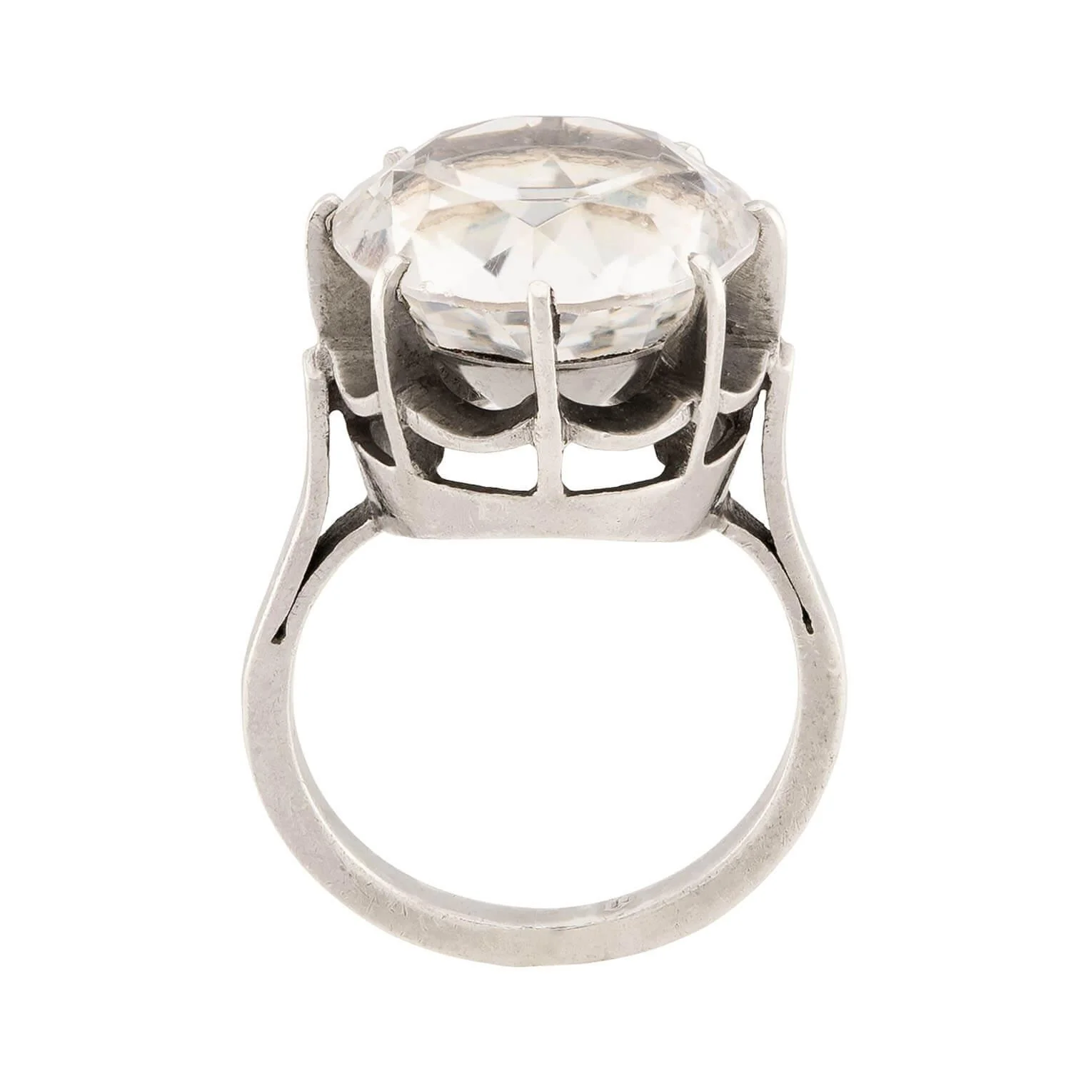 Art Deco French Sterling Silver Rock Quartz Crystal Ring - Image 4