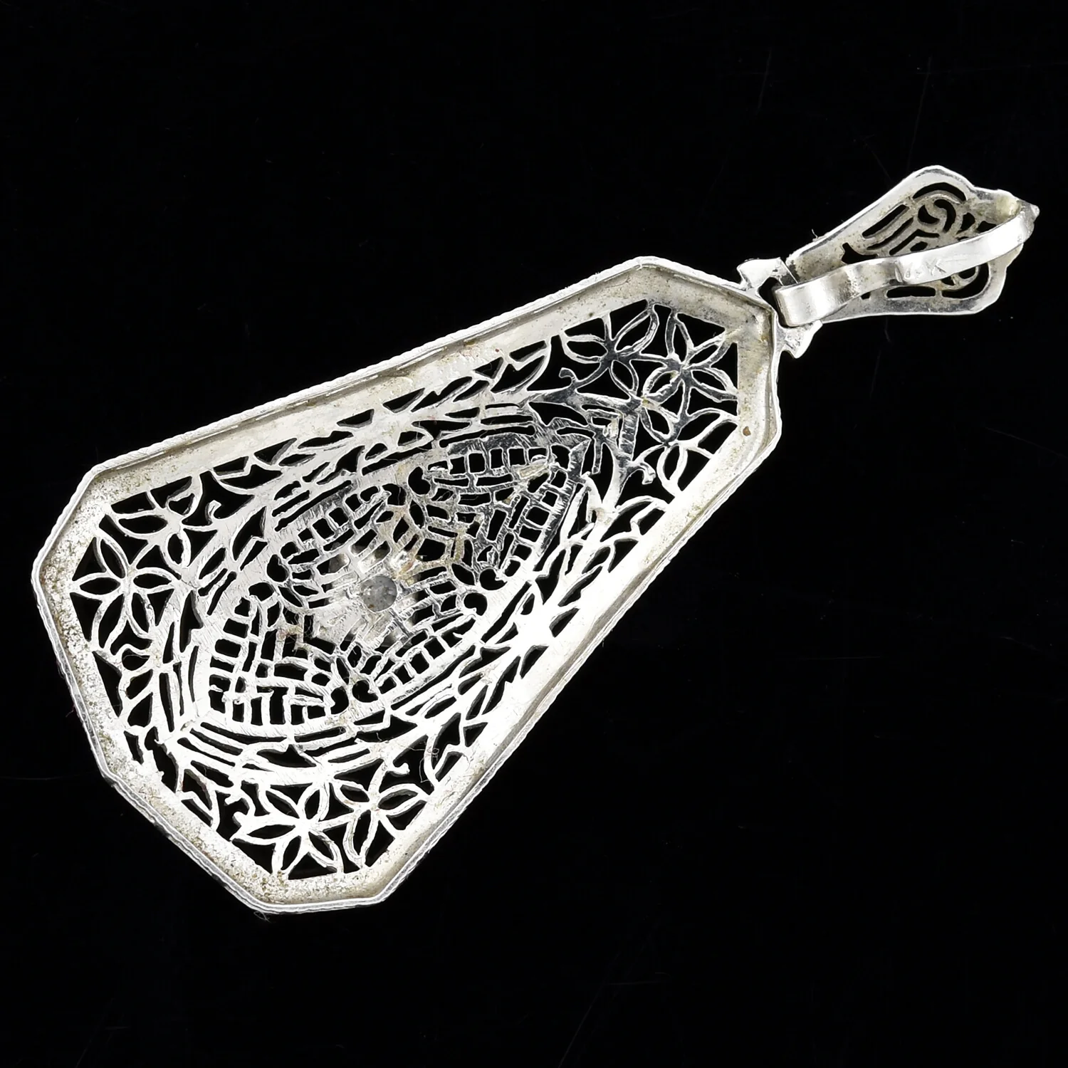 Art Deco Large 14kt Diamond Filigree Pendant - Image 4