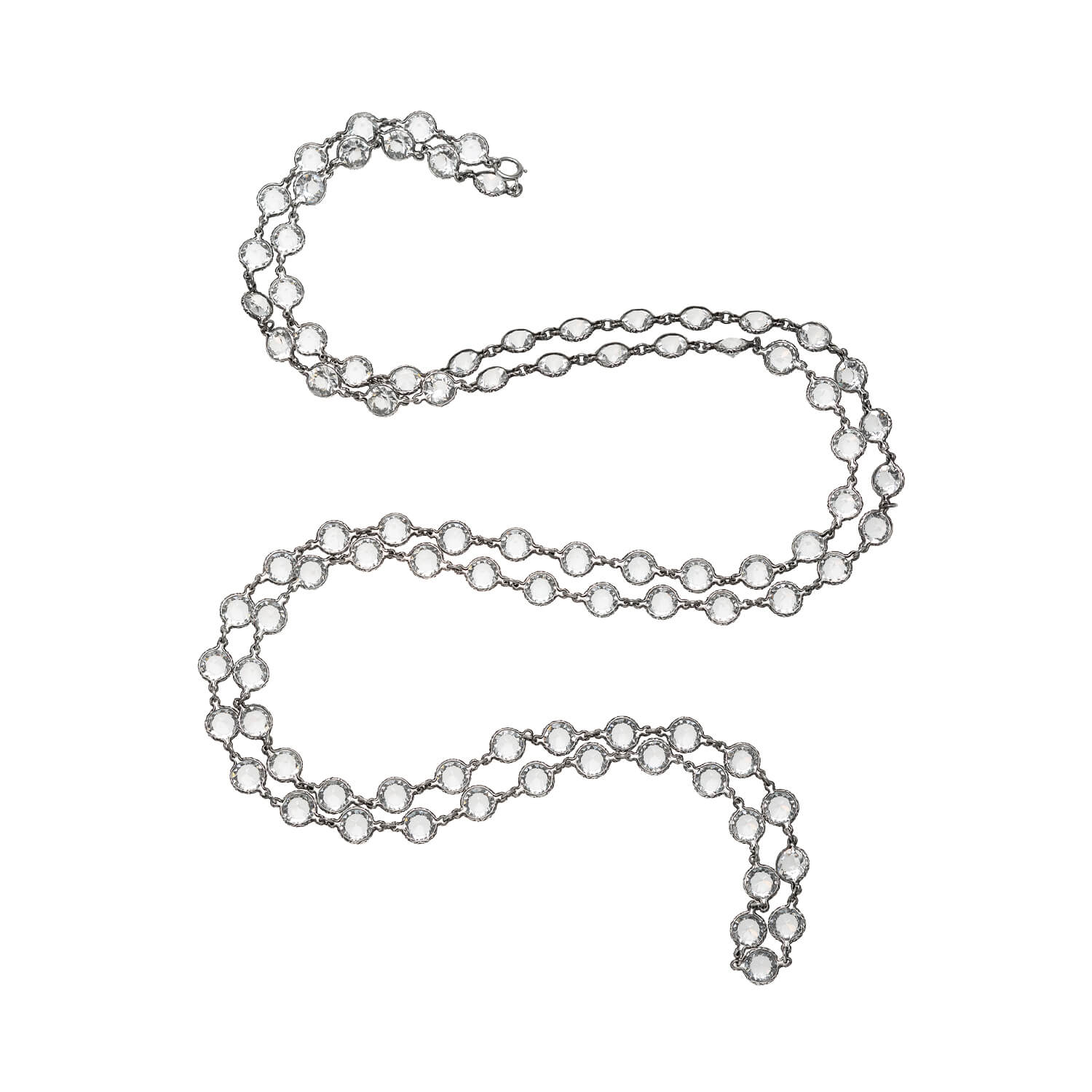 Art Deco Long Silver + Rock Quartz Crystal Chain Necklace 62" - Image 2