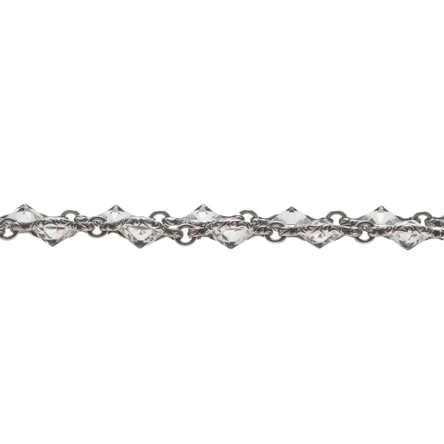 Art Deco Long Silver + Rock Quartz Crystal Chain Necklace 62" - Image 3