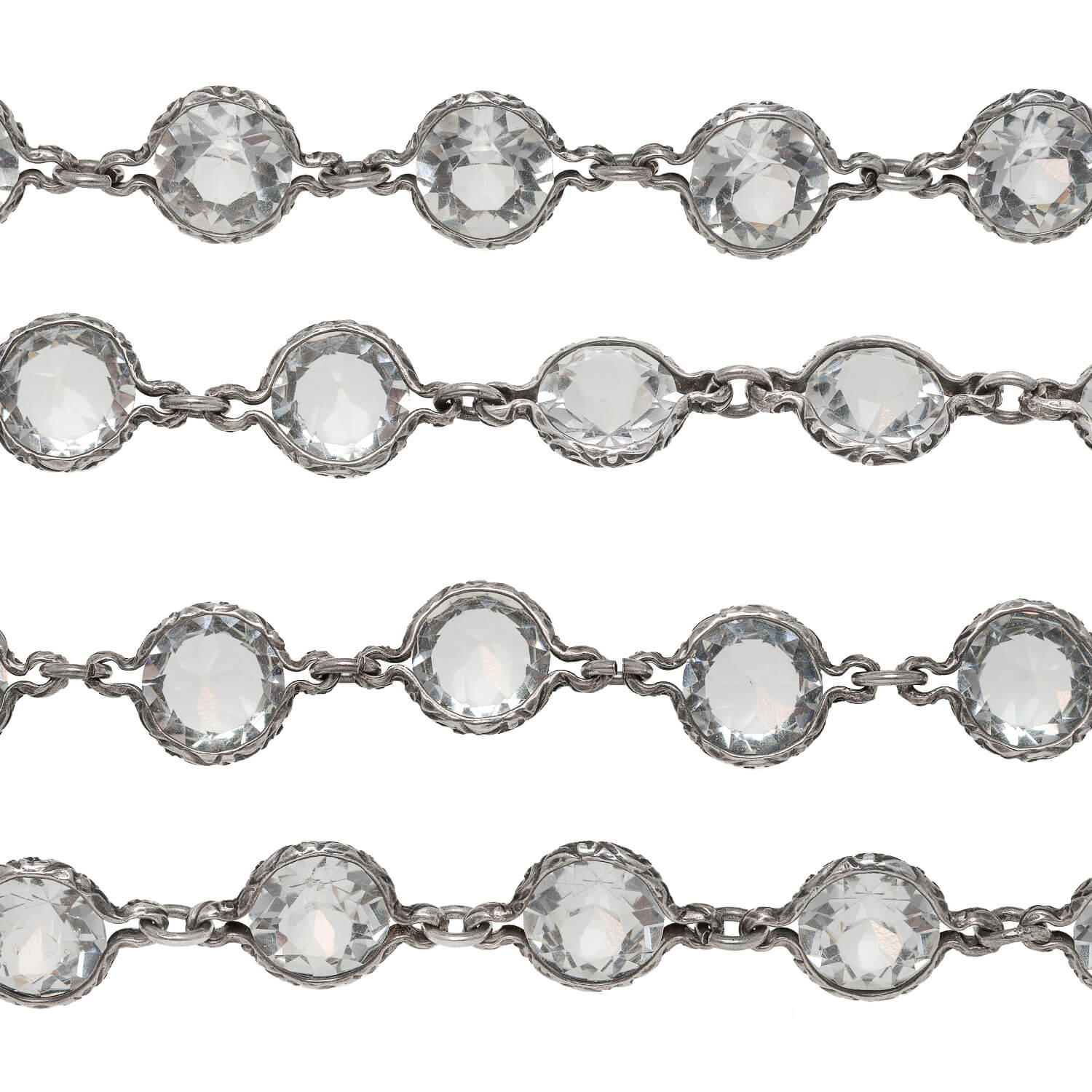 Art Deco Long Silver + Rock Quartz Crystal Chain Necklace 62" - Image 4