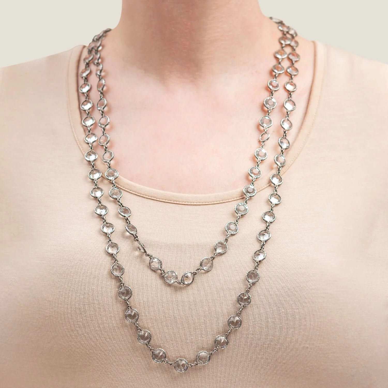 Art Deco Long Silver + Rock Quartz Crystal Chain Necklace 62" - Image 7