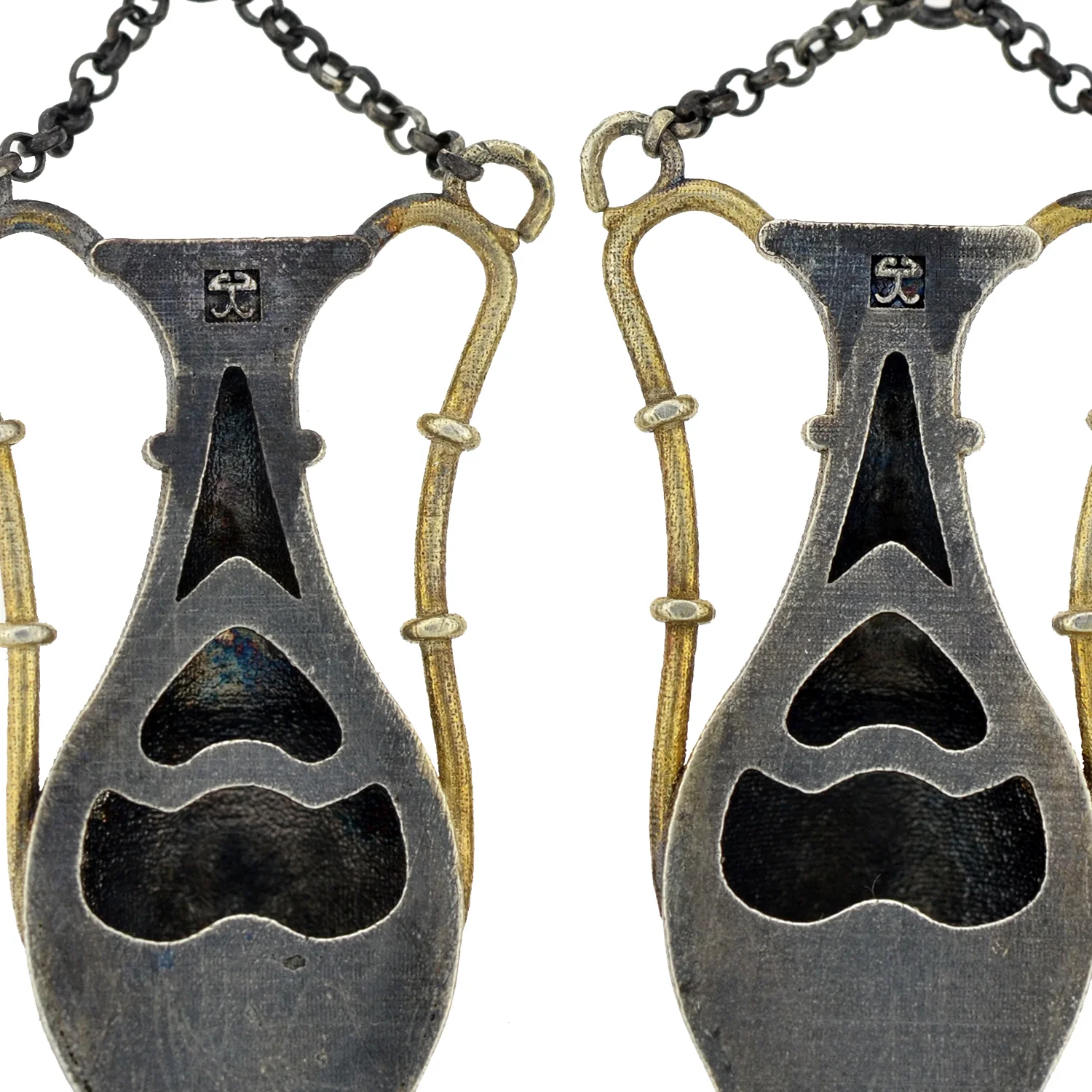 Art Deco Long Sterling Silver Gilt Urn Earrings - Image 6