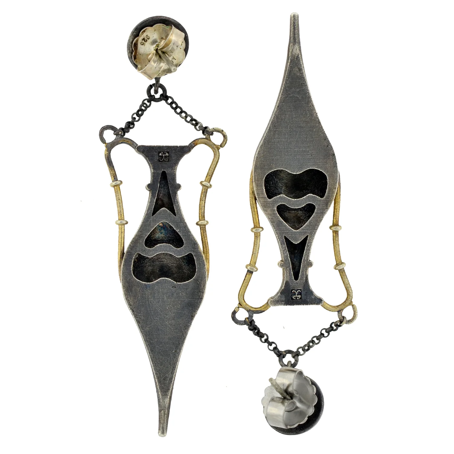 Art Deco Long Sterling Silver Gilt Urn Earrings - Image 7