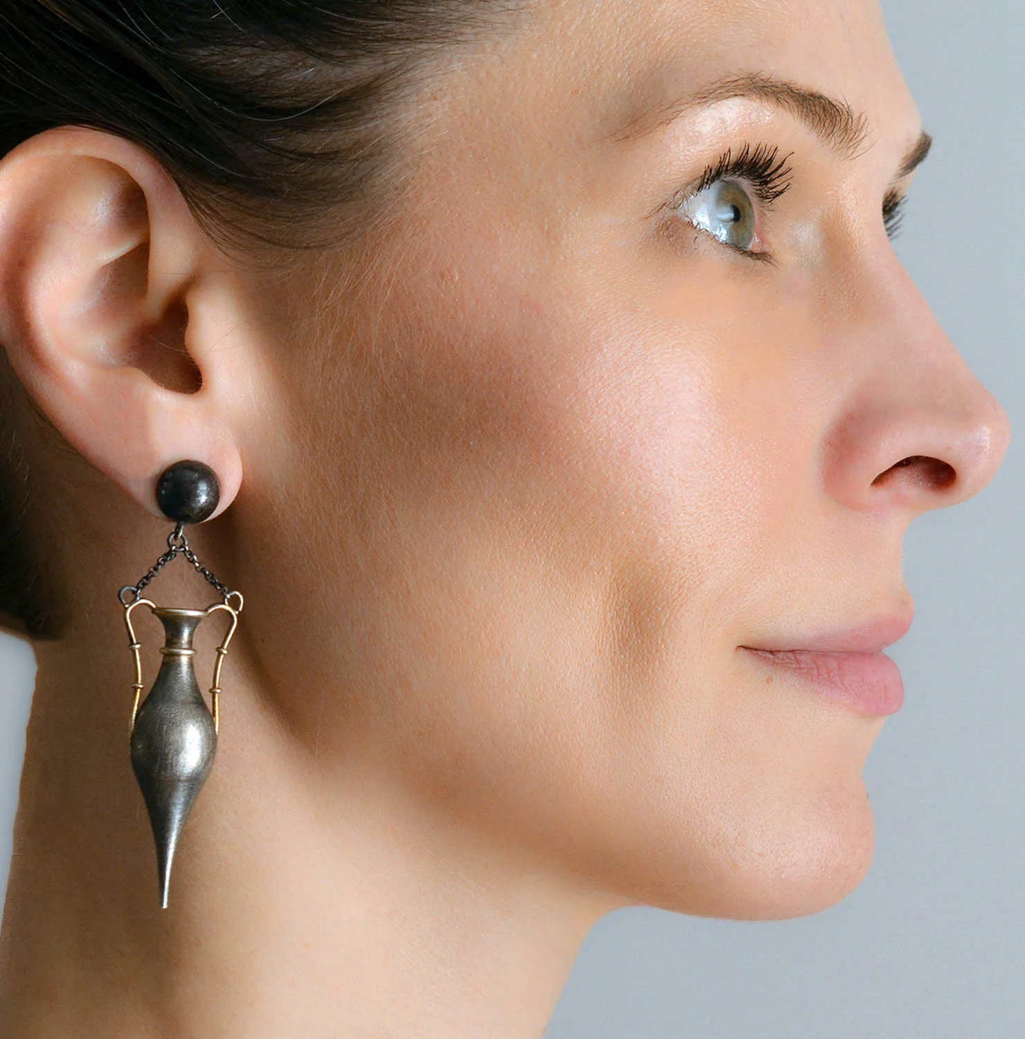 Art Deco Long Sterling Silver Gilt Urn Earrings - Image 9