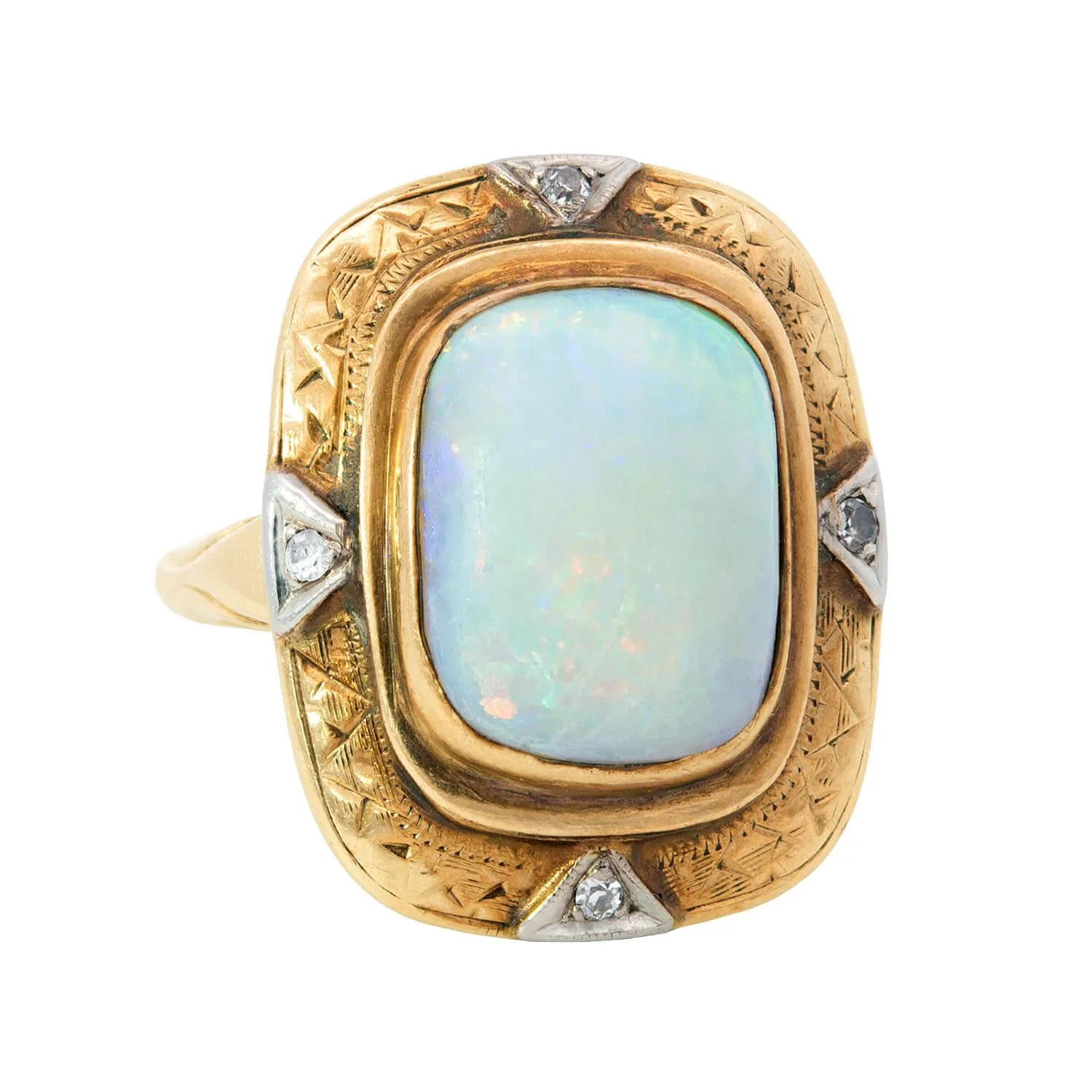 Art Deco Mixed Metal Opal and Diamond Cocktail Ring - Image 2