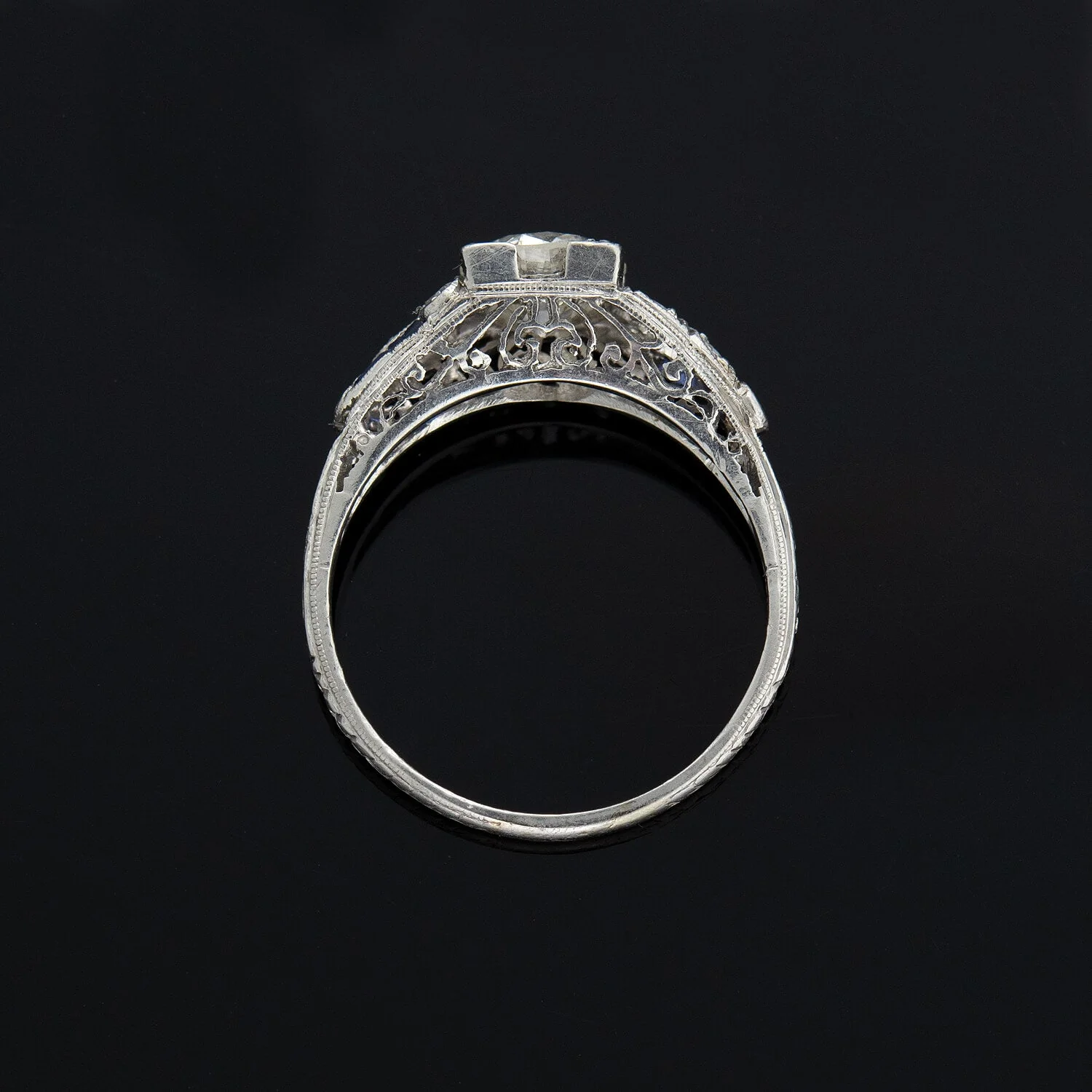 Art Deco Old European Cut Diamond + Sapphire Engagement Ring 1.20ct Center - Image 3