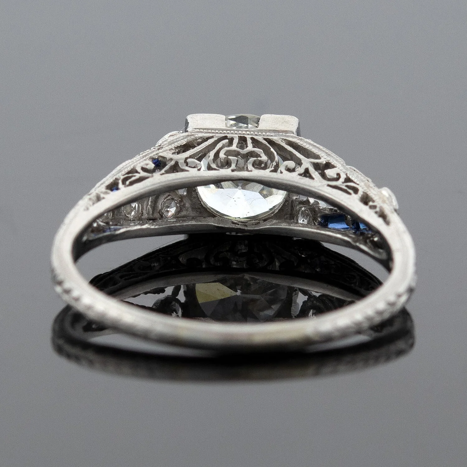 Art Deco Old European Cut Diamond + Sapphire Engagement Ring 1.20ct Center - Image 5