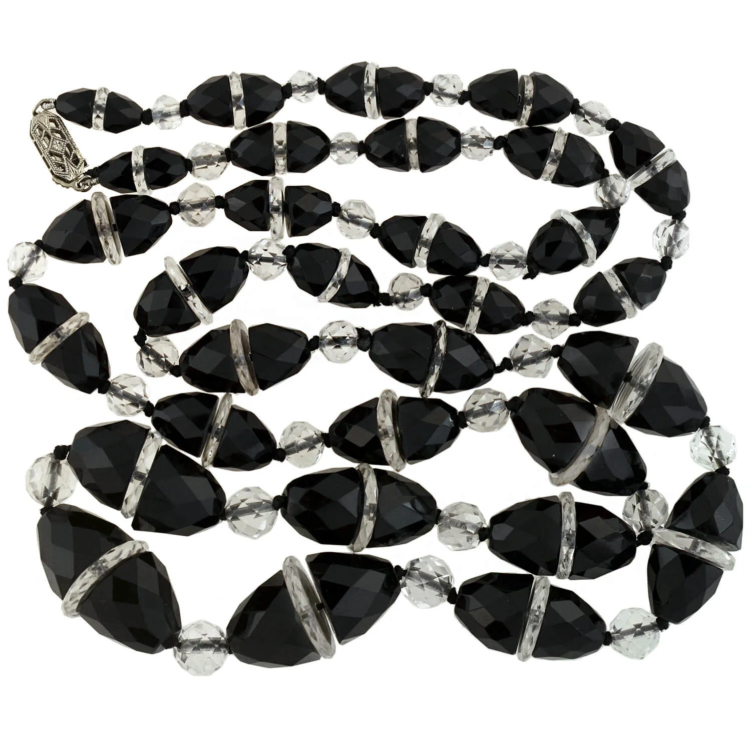 Art Deco Onyx + Rock Quartz Crystal Necklace 33" - Image 2