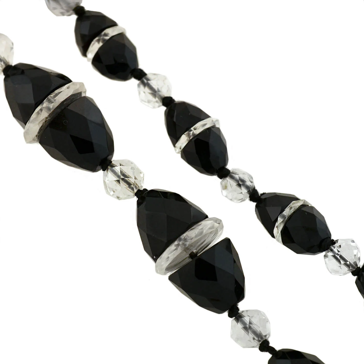 Art Deco Onyx + Rock Quartz Crystal Necklace 33" - Image 3