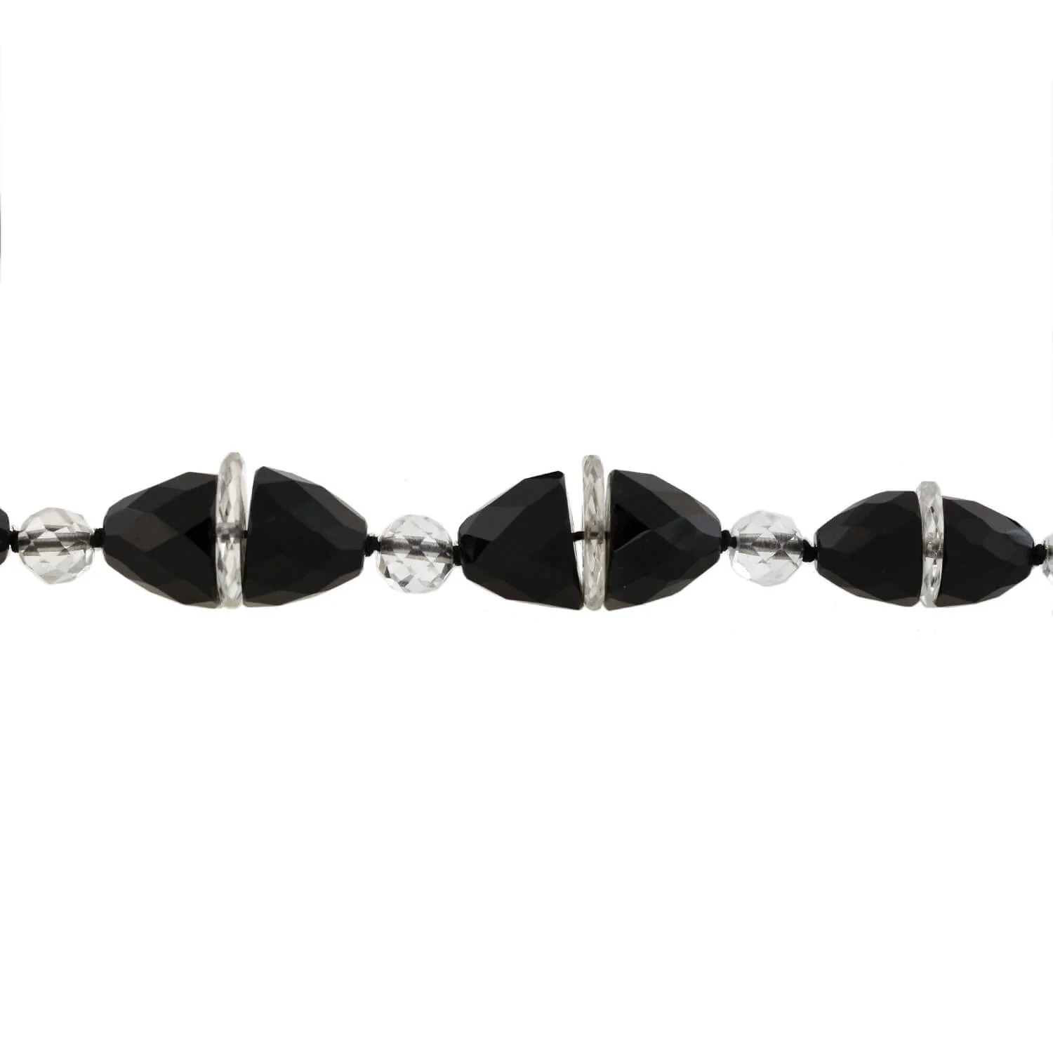 Art Deco Onyx + Rock Quartz Crystal Necklace 33" - Image 4