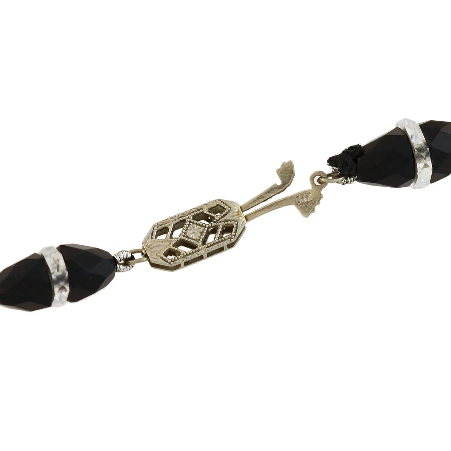 Art Deco Onyx + Rock Quartz Crystal Necklace 33" - Image 5