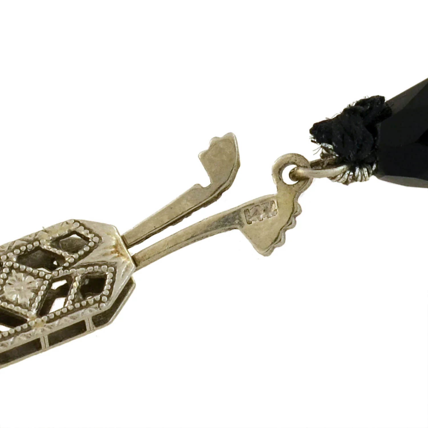 Art Deco Onyx + Rock Quartz Crystal Necklace 33" - Image 6