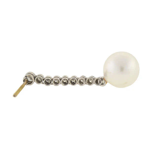 Art Deco Platinum 14kt South Sea Pearl & Diamond Earrings - Image 4