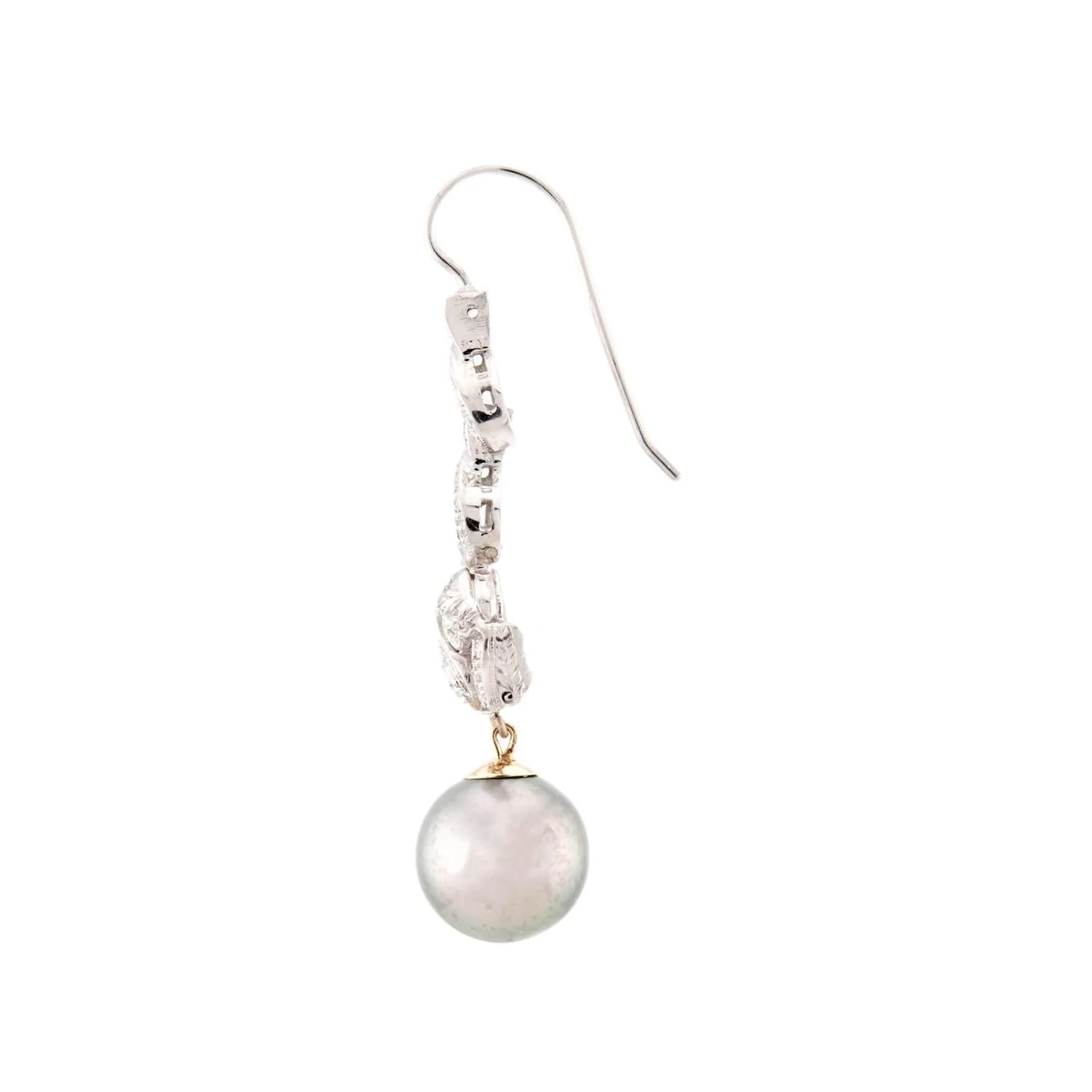 Art Deco Platinum/18k Diamond and Pearl Drop Earrings - Image 2