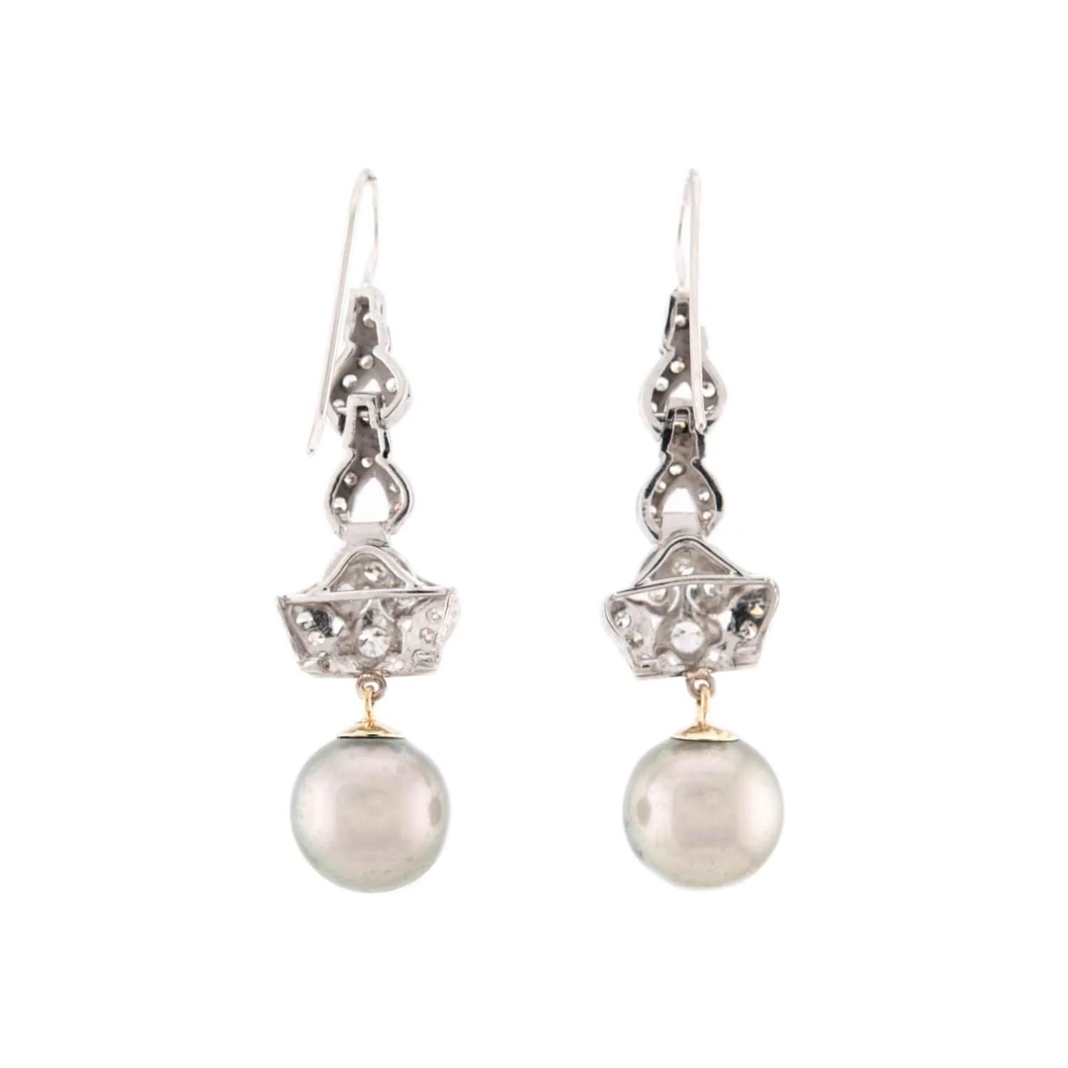 Art Deco Platinum/18k Diamond and Pearl Drop Earrings - Image 3