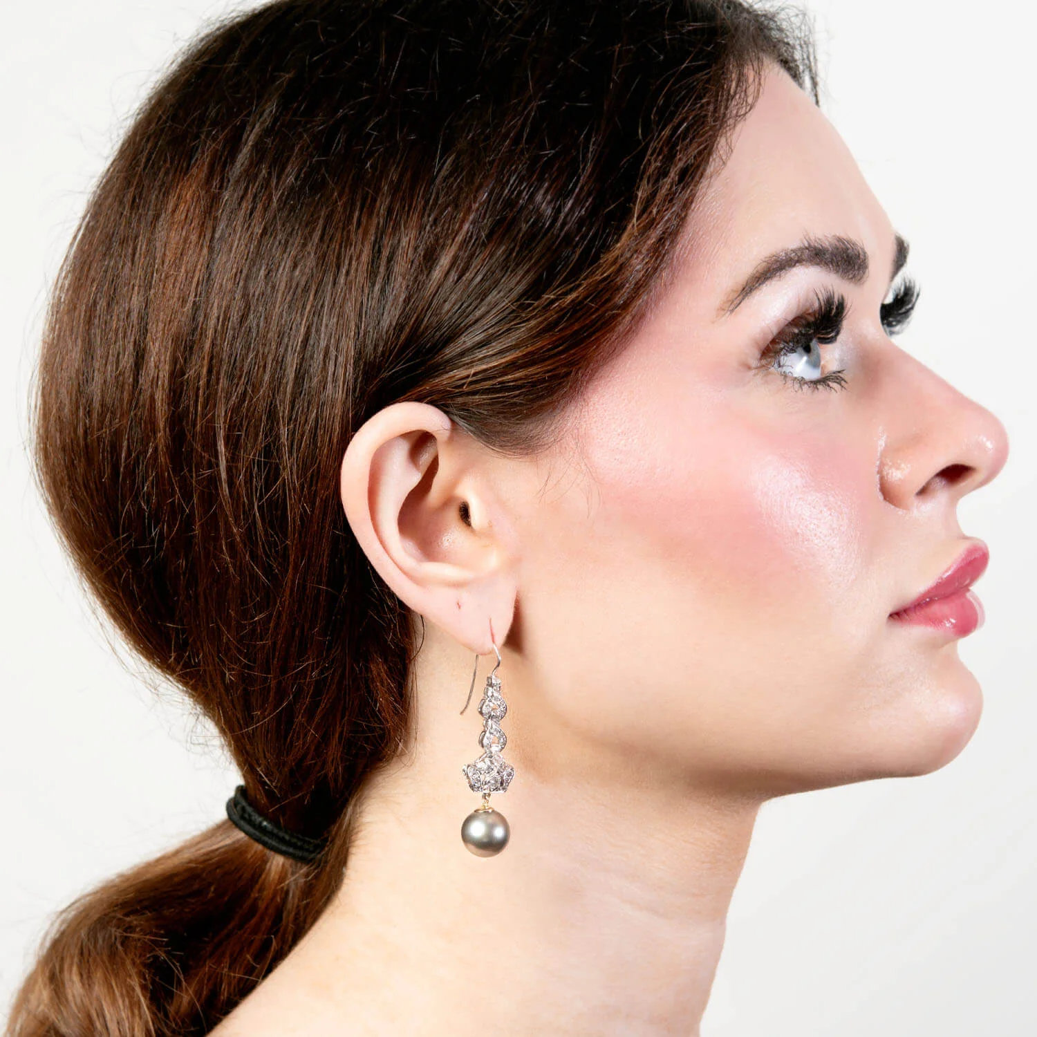 Art Deco Platinum/18k Diamond and Pearl Drop Earrings - Image 4