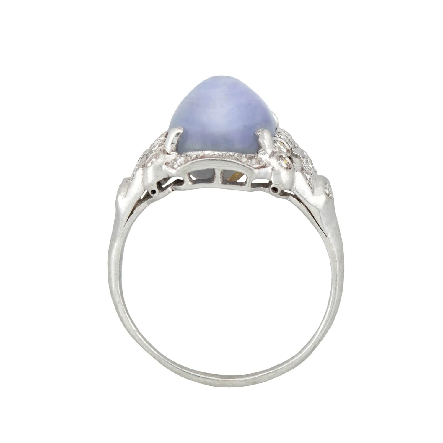 Art Deco Platinum 3.0ct Star Sapphire Cabochon + Diamond Ring - Image 3