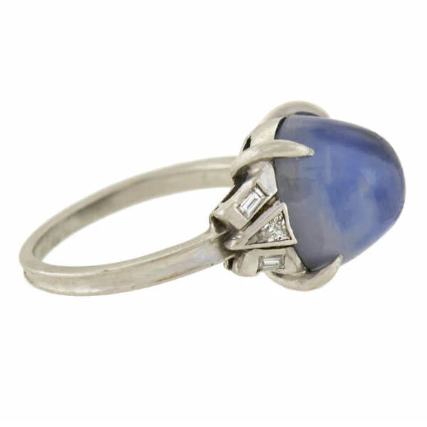 Art Deco Platinum 4.50ct Star Sapphire Cabochon + Diamond Ring - Image 2