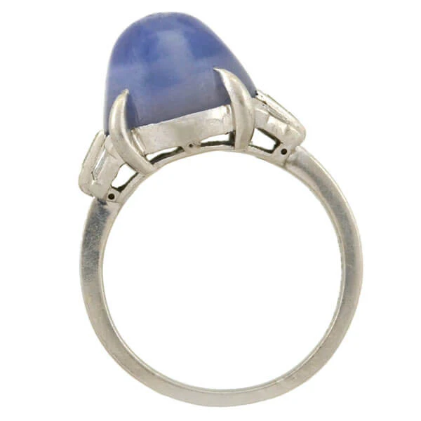 Art Deco Platinum 4.50ct Star Sapphire Cabochon + Diamond Ring - Image 3