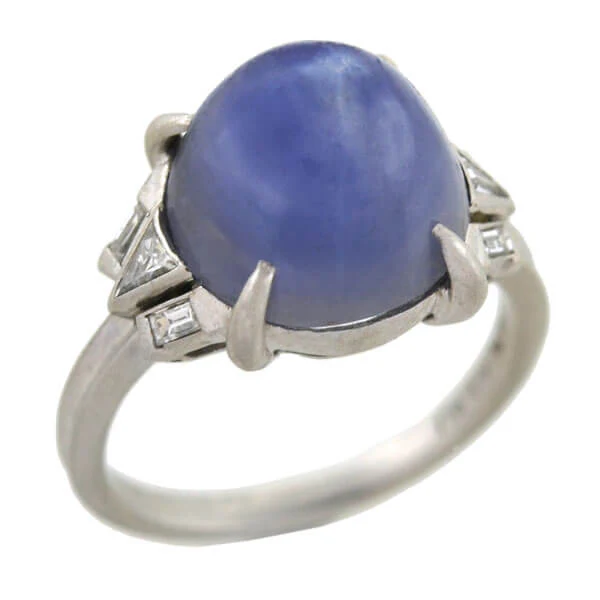 Art Deco Platinum 4.50ct Star Sapphire Cabochon + Diamond Ring - Image 4