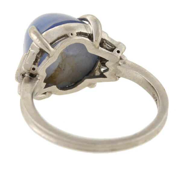 Art Deco Platinum 4.50ct Star Sapphire Cabochon + Diamond Ring - Image 6