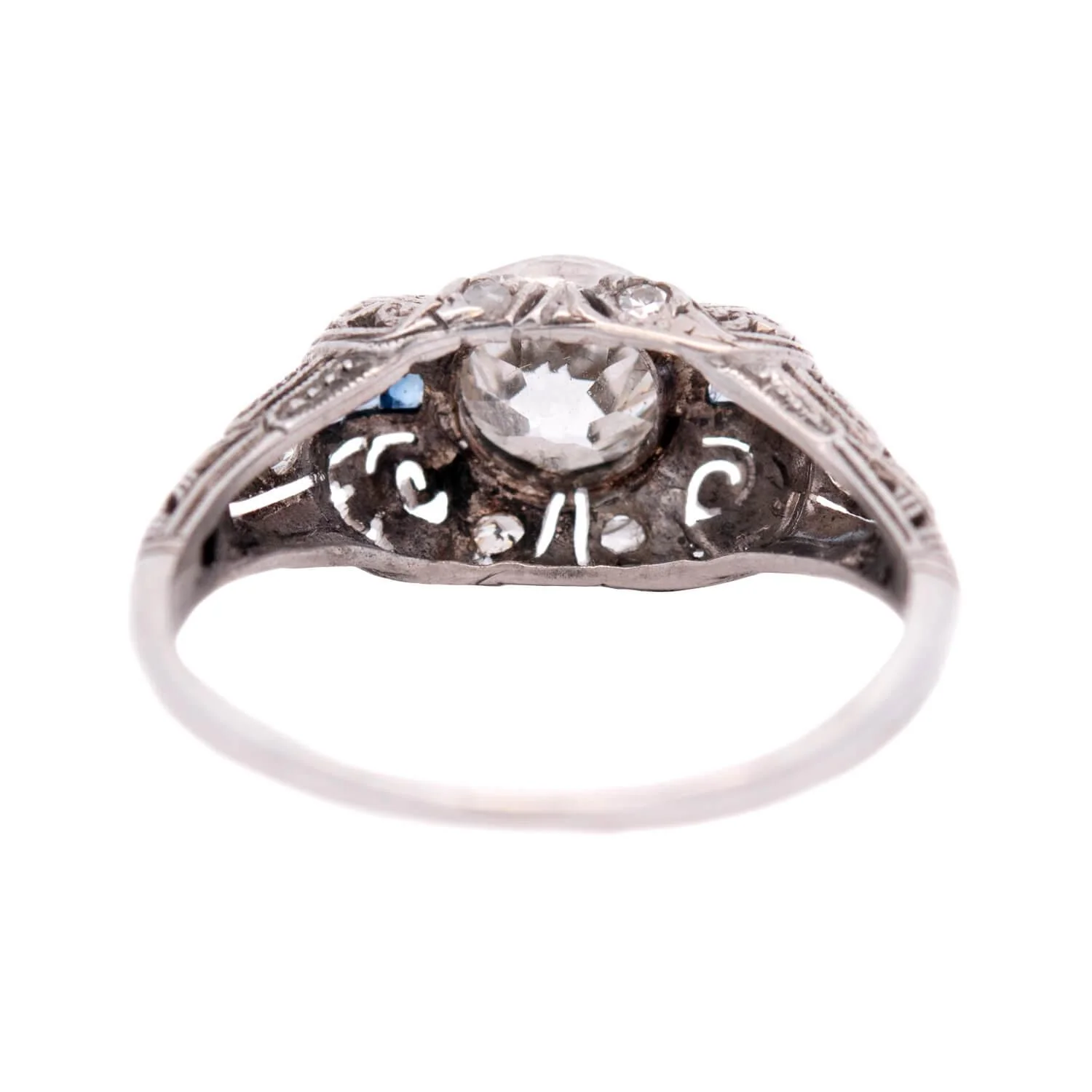 Art Deco Platinum Diamond and Sapphire Engagement Ring 1.03ct - Image 5