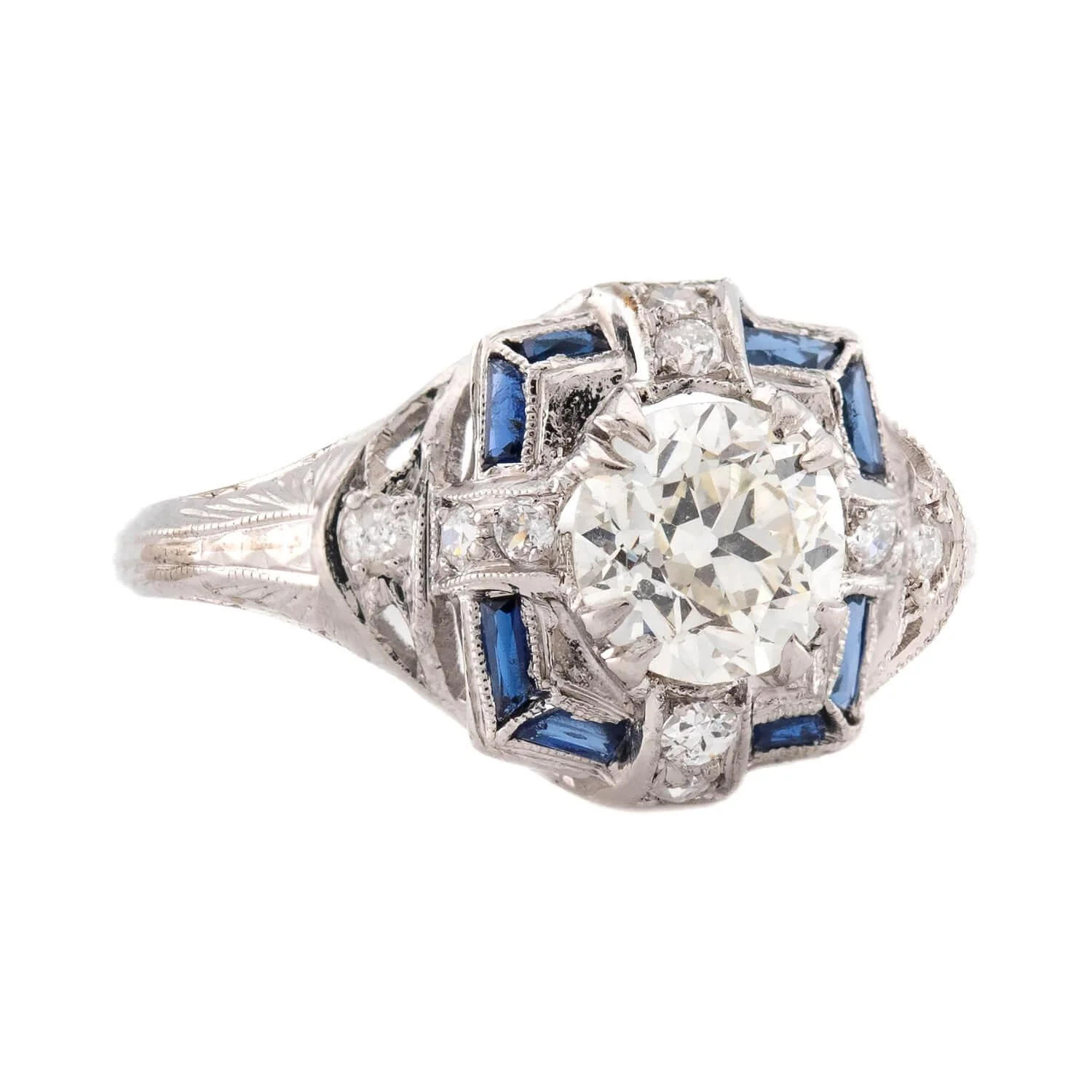 Art Deco Platinum Diamond & Sapphire Engagement Ring 1.62ct - Image 2