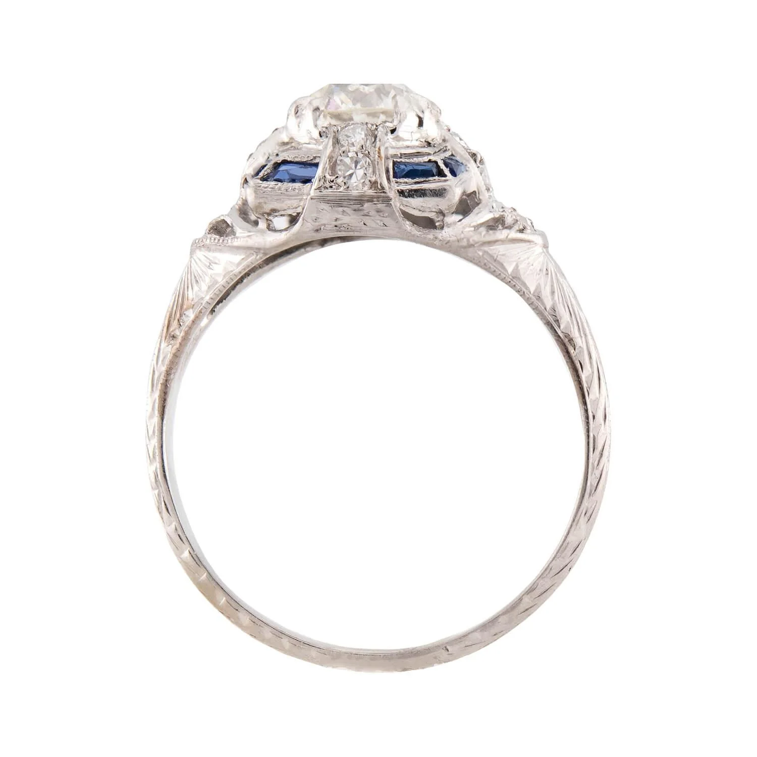 Art Deco Platinum Diamond & Sapphire Engagement Ring 1.62ct - Image 4