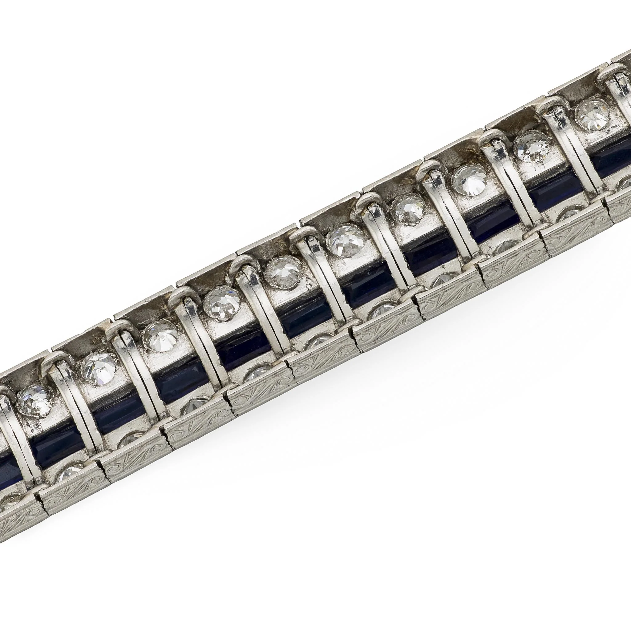 Art Deco Platinum Diamond and Sapphire Line Bracelet - Image 5